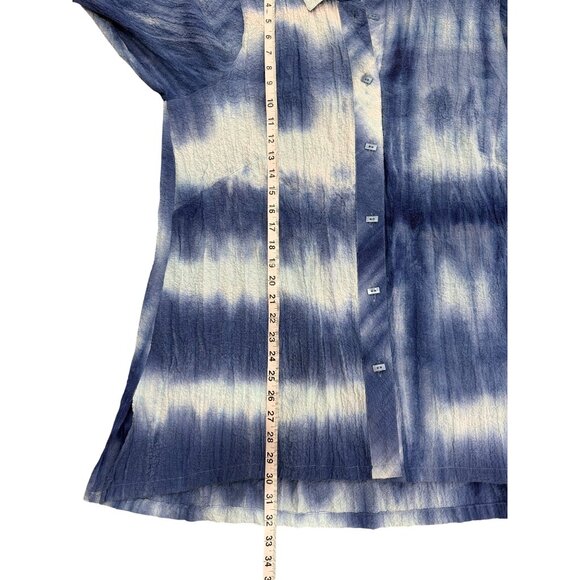 Ali Miles Button-Up Tunic Blue White Tie-Dye Collared Top Womens Size XL - Picture 6 of 8
